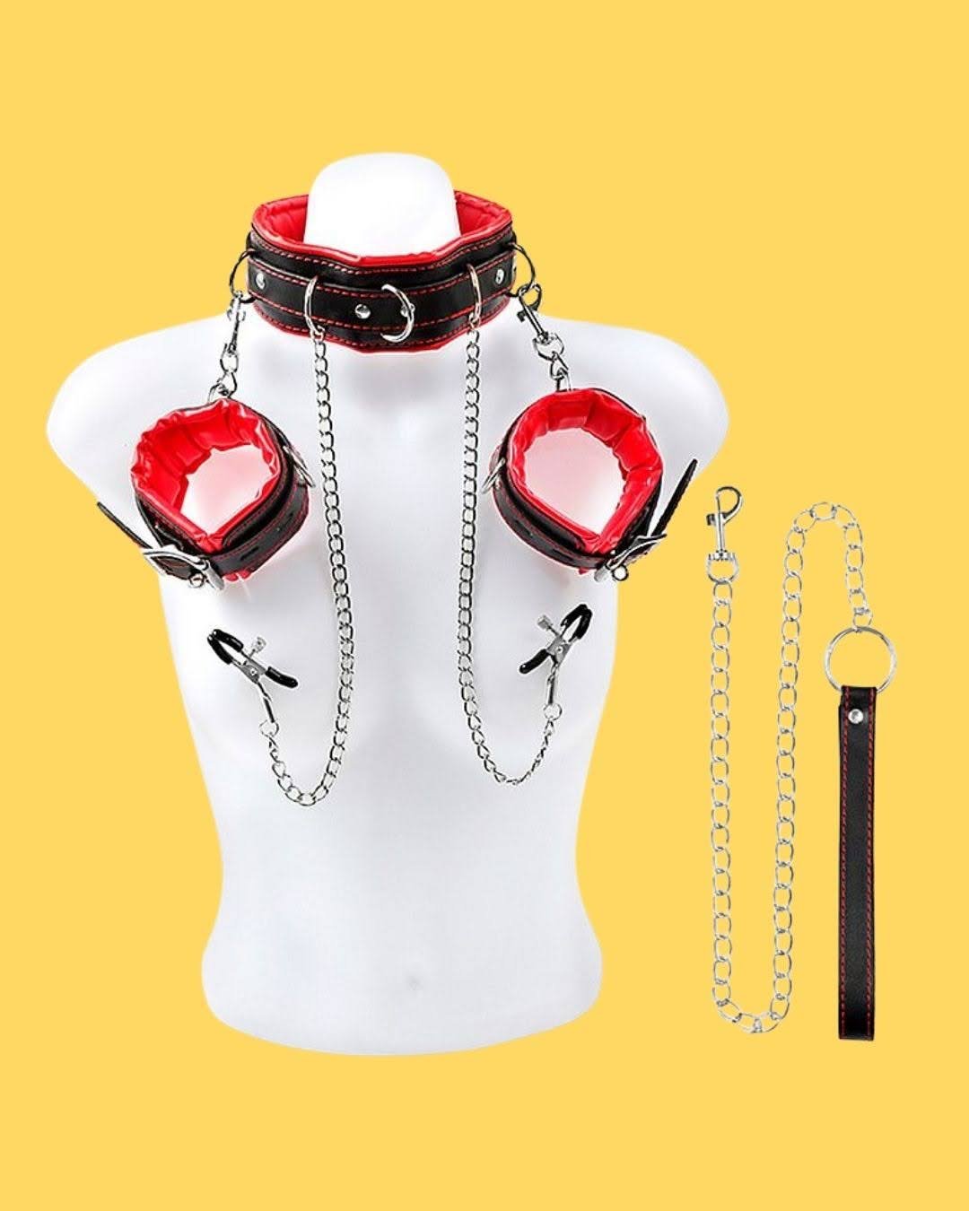 Kit Sado com Algemas / Coleira - Prendedor de Mamilos + Guia - SI - Imagem 2