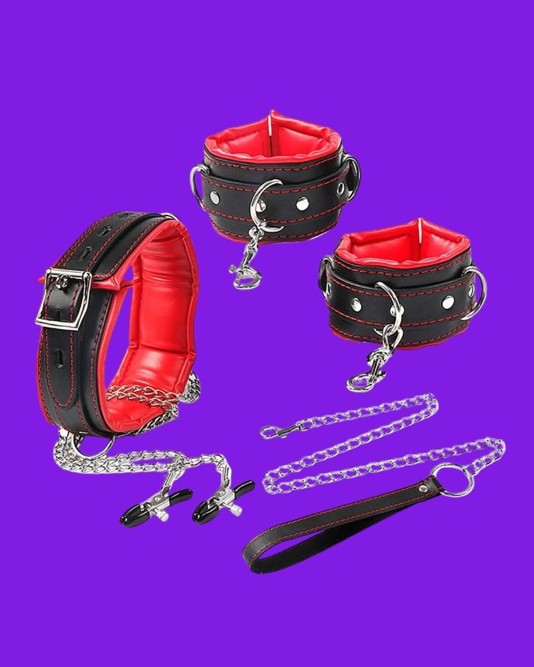 Kit Sado com Algemas / Coleira - Prendedor de Mamilos + Guia - SI - Imagem 3