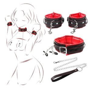 Kit Sado com Algemas / Coleira - Prendedor de Mamilos + Guia - SI