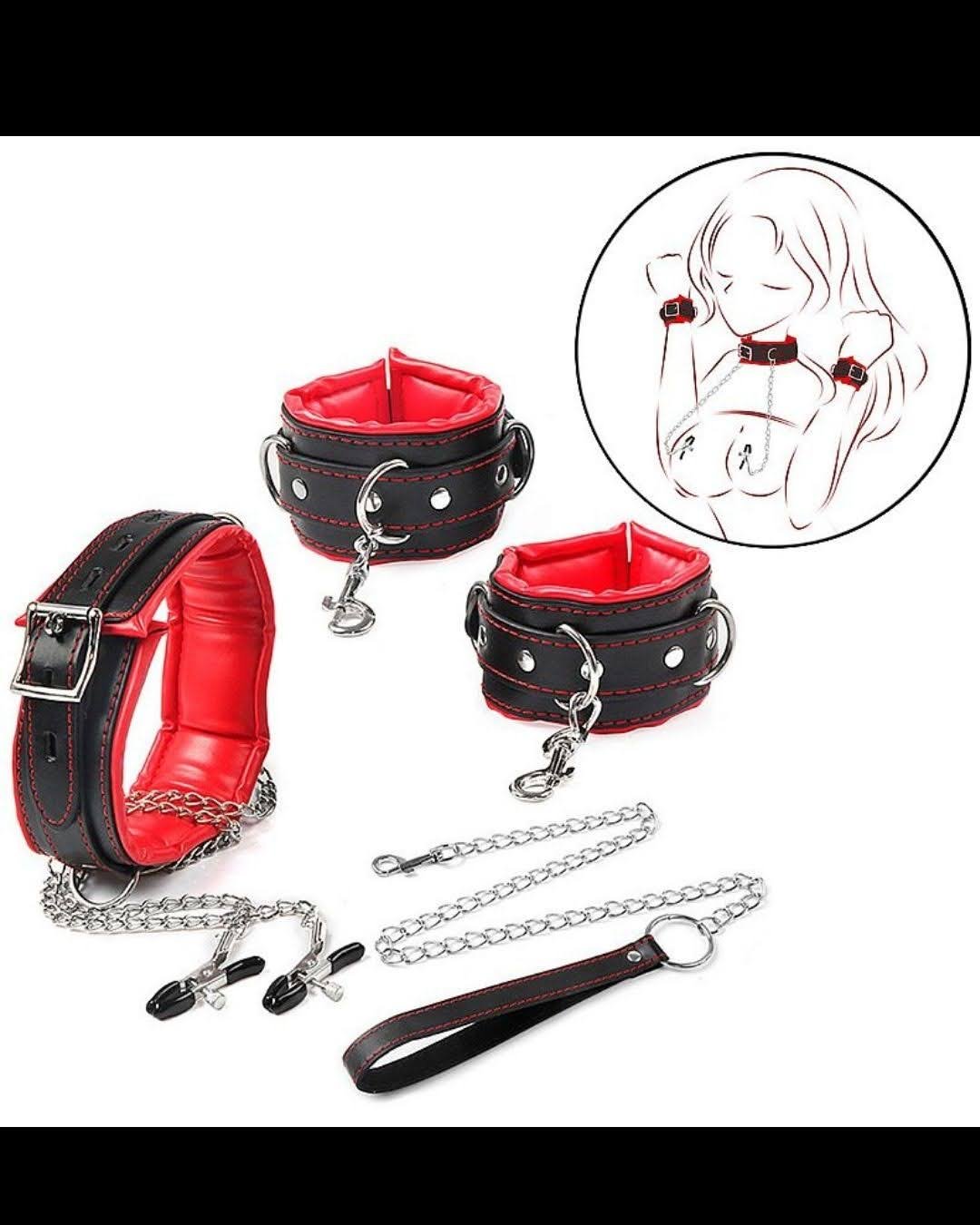Kit Sado com Algemas / Coleira - Prendedor de Mamilos + Guia - SI - Imagem 7